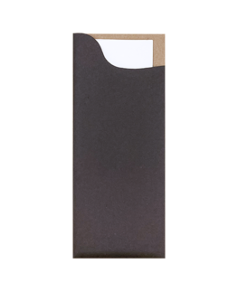 Pochette  couverts, Kraft impression noir, serviette Ouate Blanche 28x40 cm