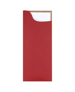 Pochette  couverts, Kraft impression rouge, serviette Ouate Blanche 28x40 cm